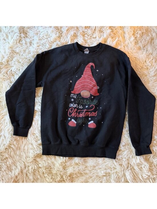 Gildan Tops - My Favorite Color Is Christmas Lights Gnome Graphic Black Sweatshirt Medium
